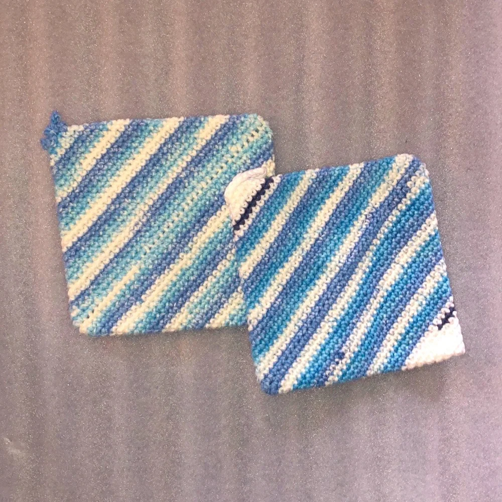 Nautical Stripes Crocheted Cotton Potholders